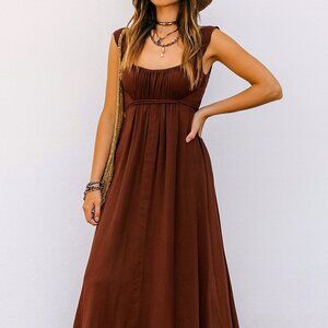 Y2K Fairy Grunge Sangria Dress Womens 10 Brown Chiffon Cap Sleeve A Line Whimsy